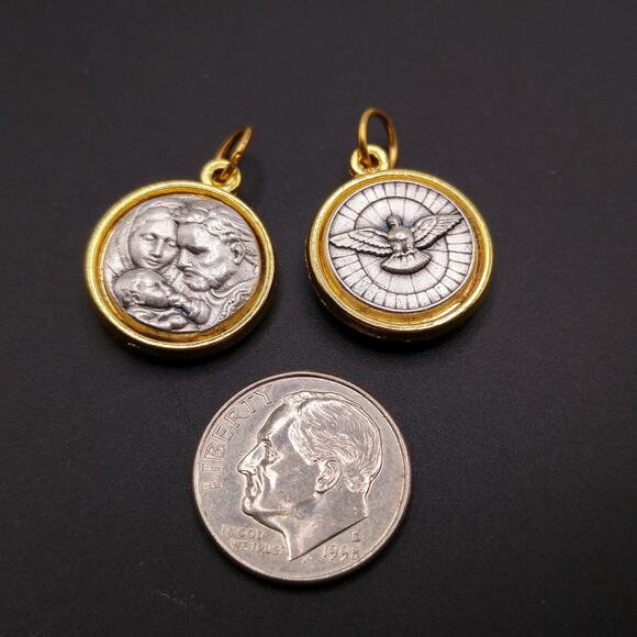 1 Metal, Two Toned Holy Spirit Holy Family Two Sided Medal, 3/4 Inch - Picture 4 of 5
